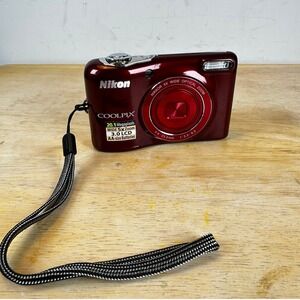 Nikon Coolpix L30 Digital Camera Red 5X Zoom 20.1MP 3.0" LCD TESTED and WORKING